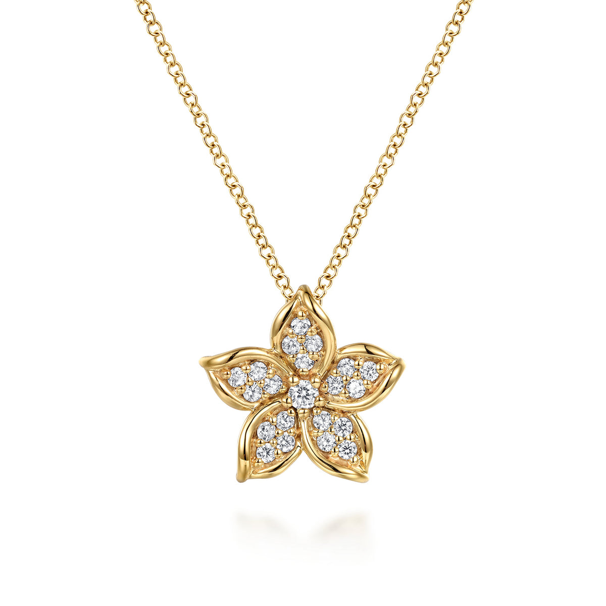 14K Yellow Gold Diamond Floral Pendant Necklace — Gabriel & Co. NK7939Y45JJ