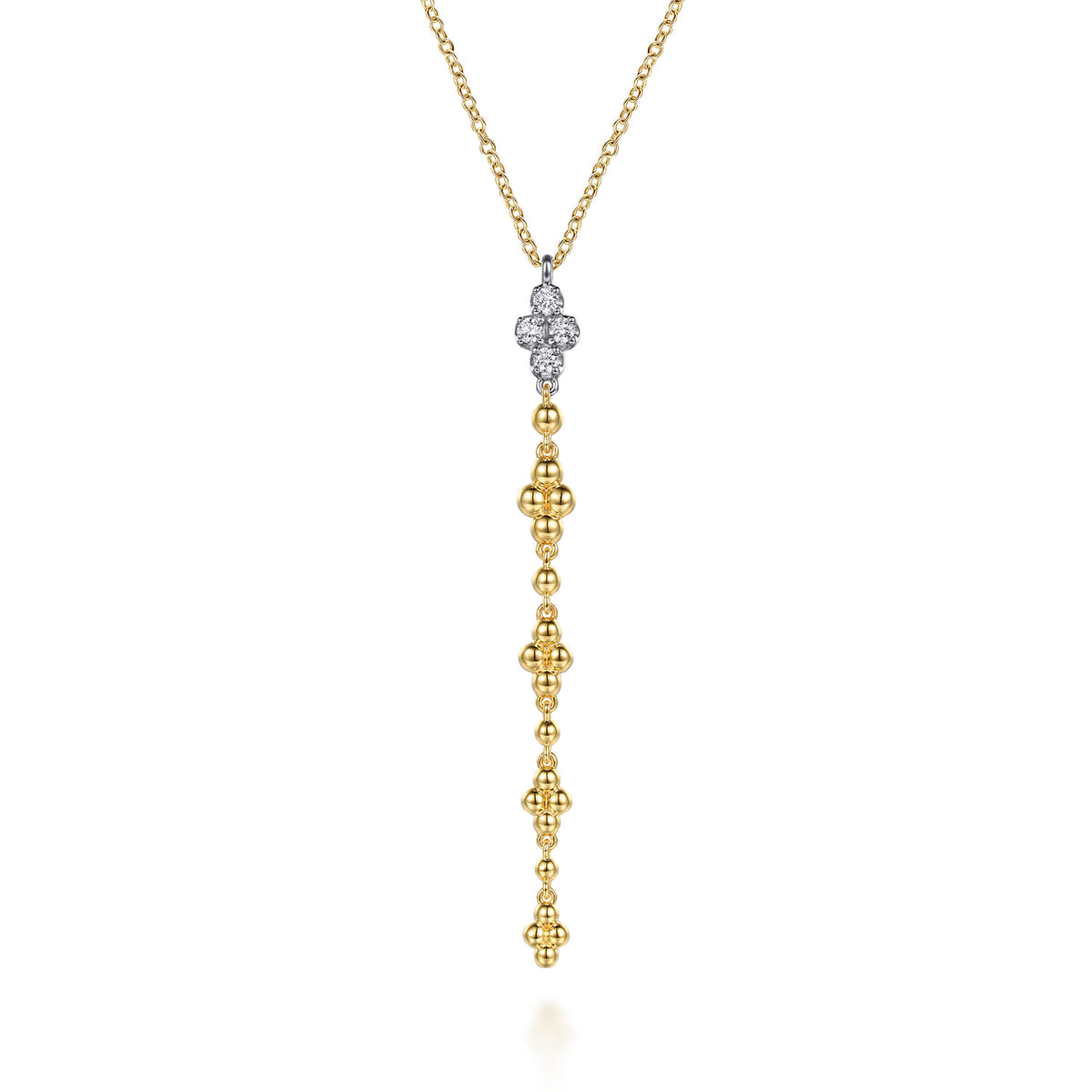14K White and Yellow Gold Bujukan and Diamond Clover Drop Necklace — Gabriel & Co. NK7982M45JJ