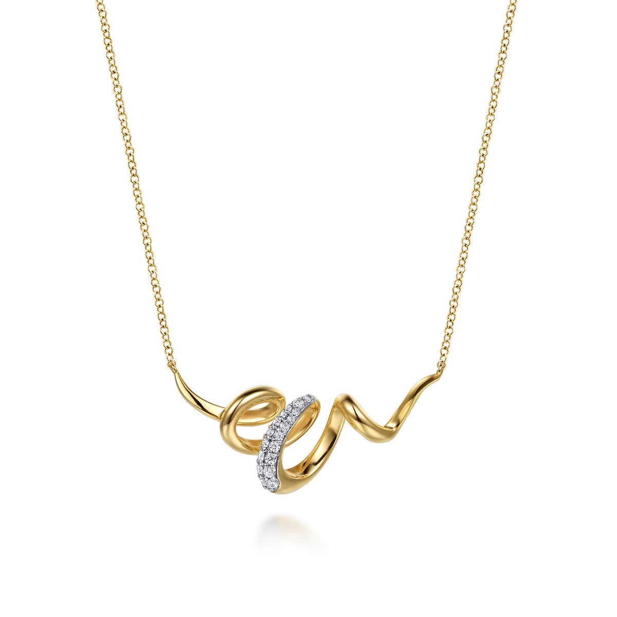 14K White & Yellow Gold Diamond Swirl Bar Necklace — Gabriel & Co. NK8031M45JJ