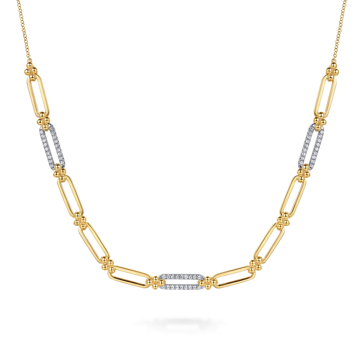 14K White & Yellow Gold Bujukan and Diamond Link Bar Necklace — Gabriel & Co. NK8099M45JJ