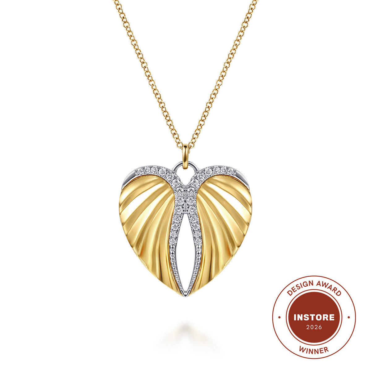 14K White and Yellow Gold Diamond Heart Angel Wing Pendant Necklace — Gabriel & Co. NK8121M45JJ
