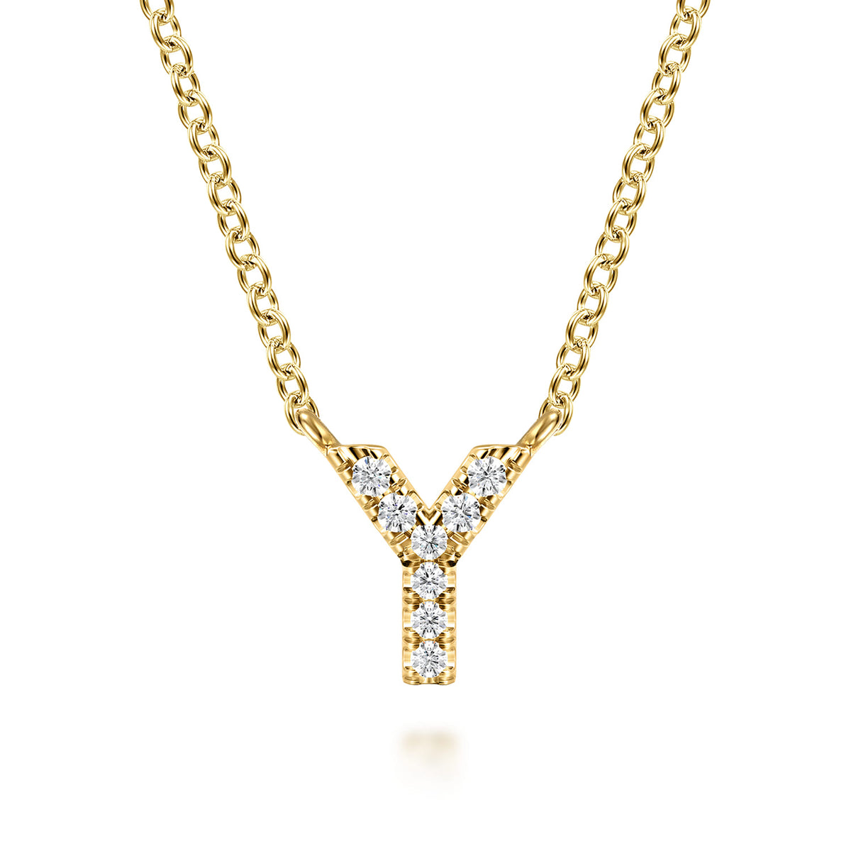 14K Yellow Gold Diamond Y Initial Pendant Necklace — Gabriel & Co. NK8132Y-Y45JJ