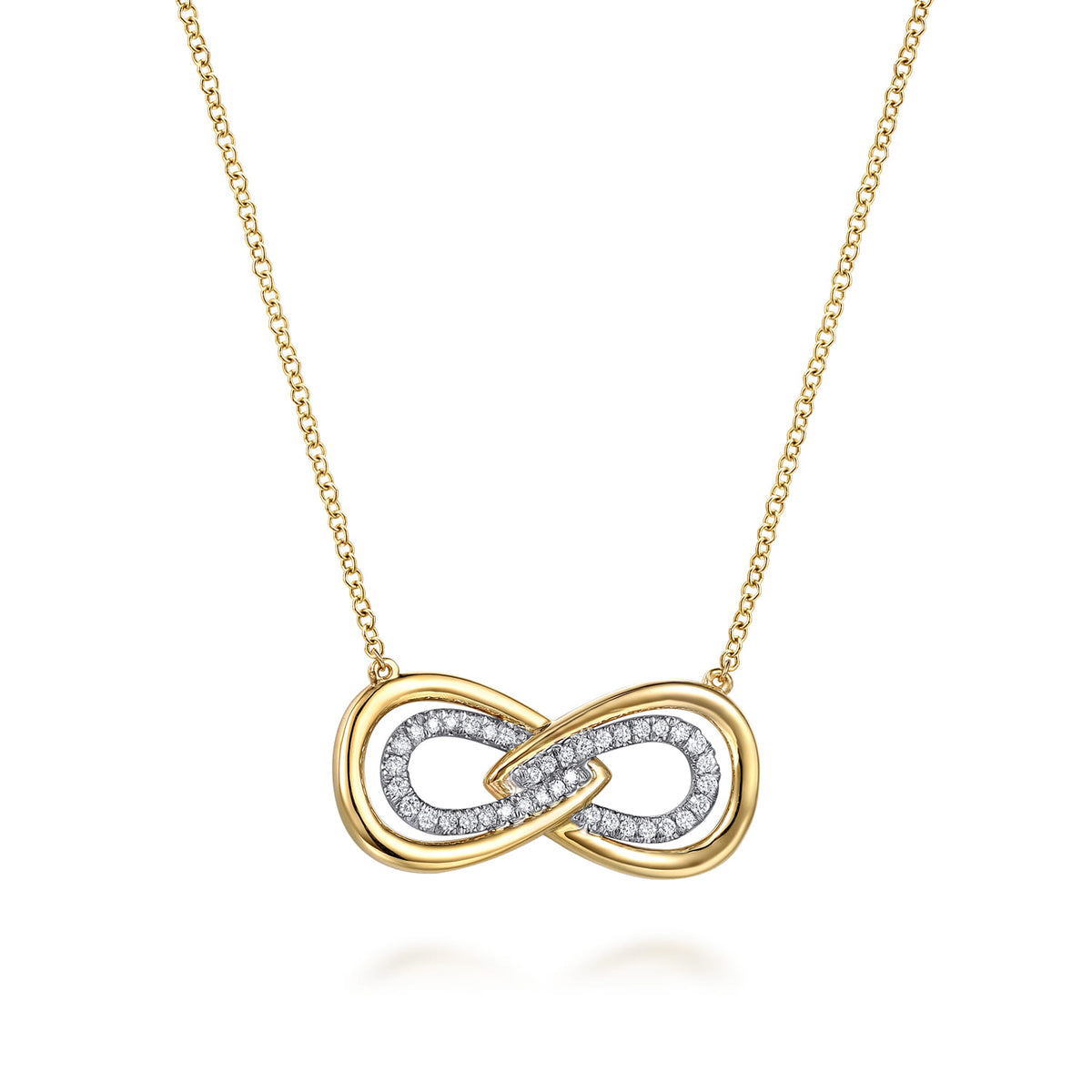 14K White and Yellow Gold Diamond Infinity Pendent Necklace — Gabriel & Co. NK8148M45JJ