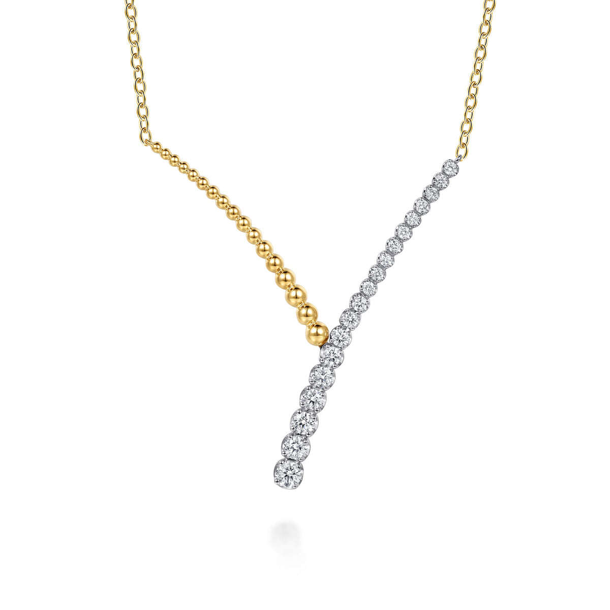 14K White and Yellow Gold Bujukan Beads and Diamond Y Necklace — Gabriel & Co. NK8230M45JJ