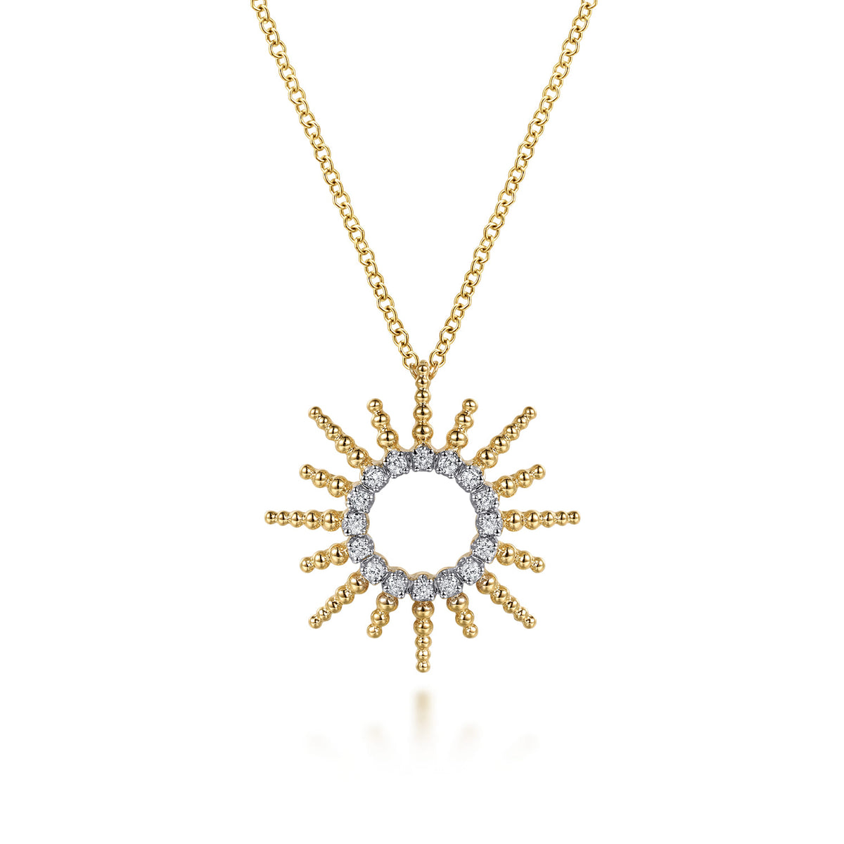 14K Yellow Gold Bujukan Diamond Sunburst Pendant Necklace — Gabriel & Co. NK8240Y45JJ