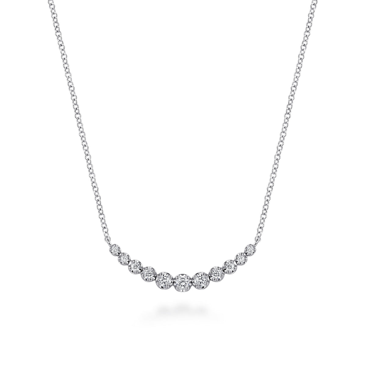 14K White Gold Graduating Diamond Curved Bar Necklace — Gabriel & Co. NK8285W45JJ