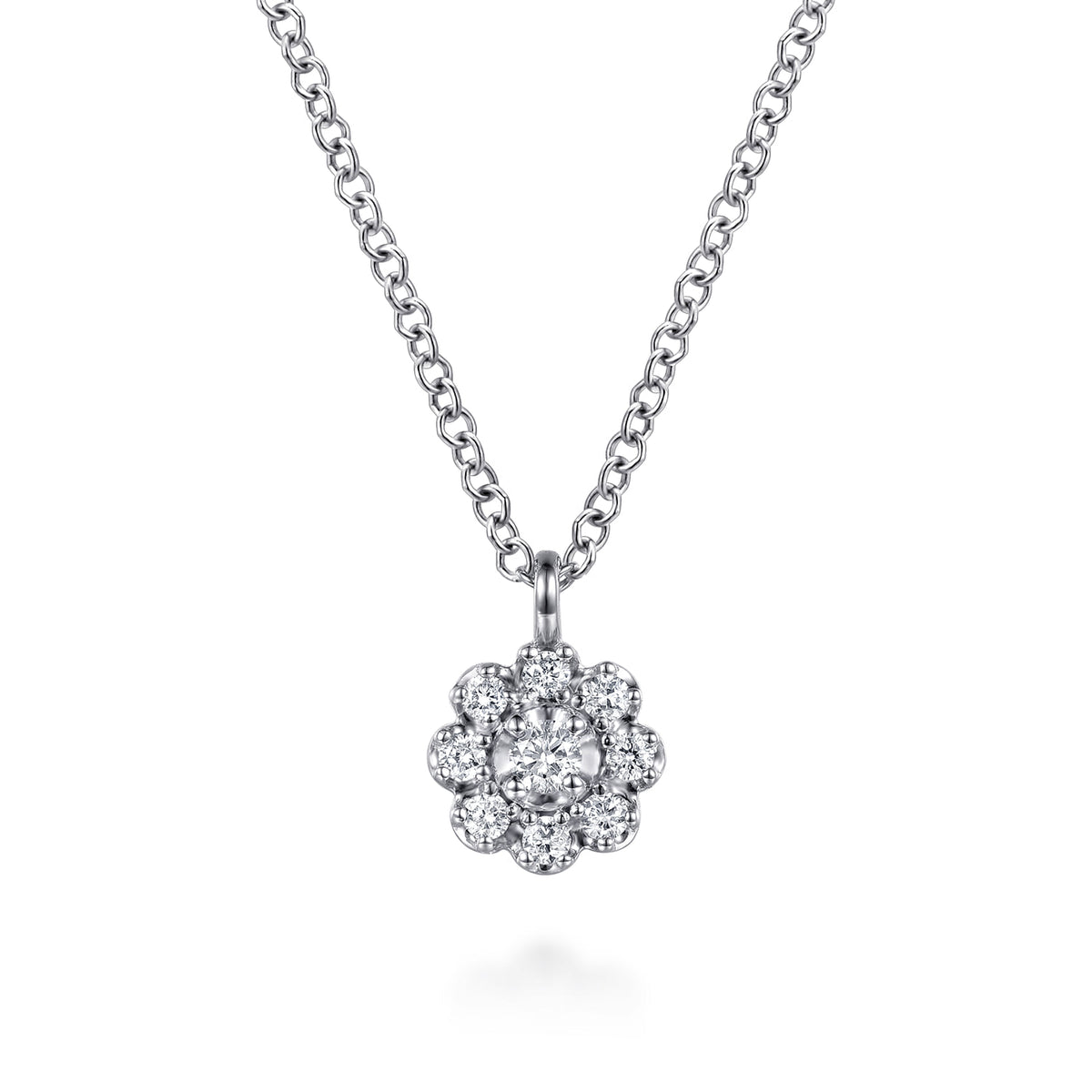 14K White Gold Diamond Cluster Flower Pendant Necklace — Gabriel & Co. NK8288W45JJ