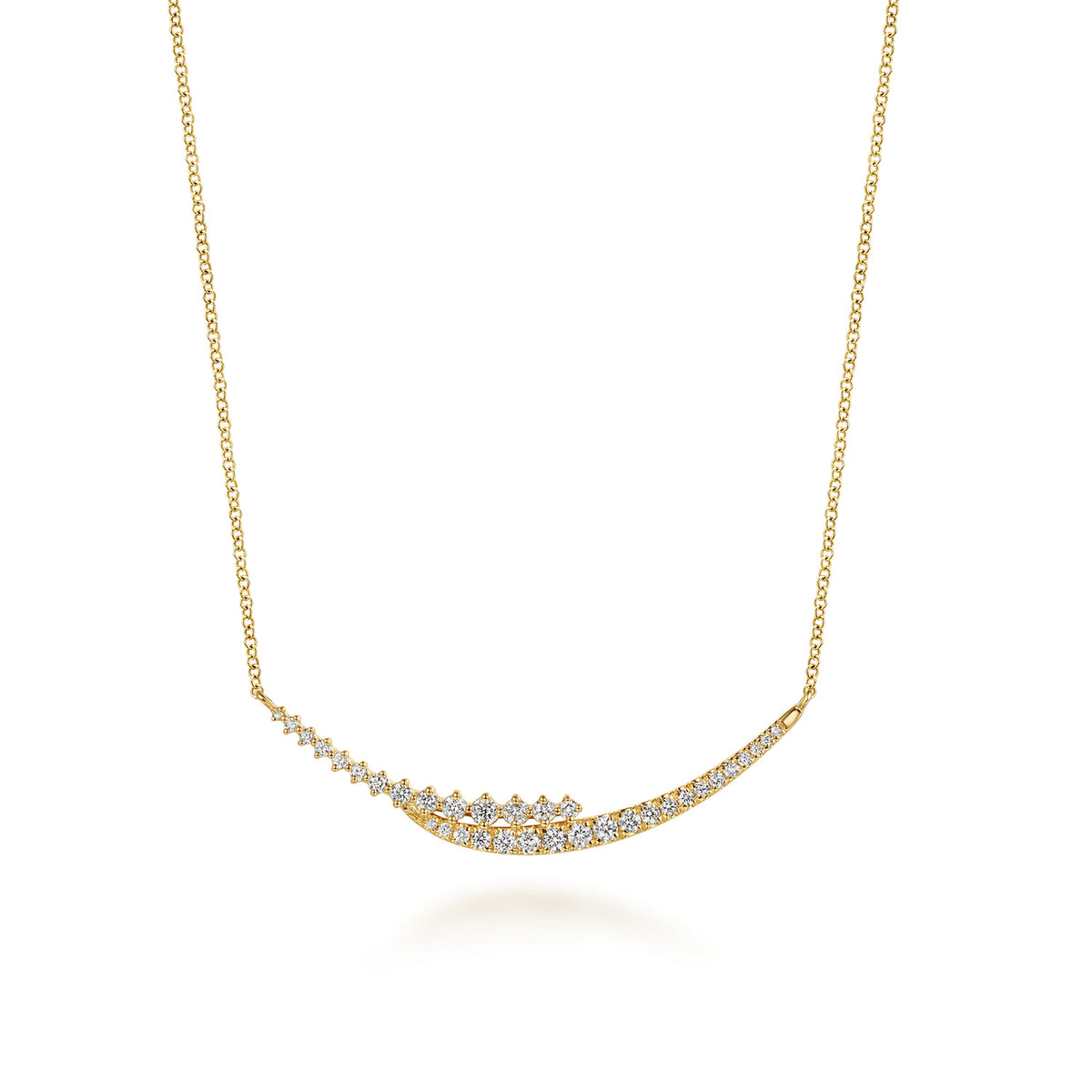 14K Yellow Gold Graduating Diamond Curved Bar Necklace — Gabriel & Co. NK8293Y45JJ