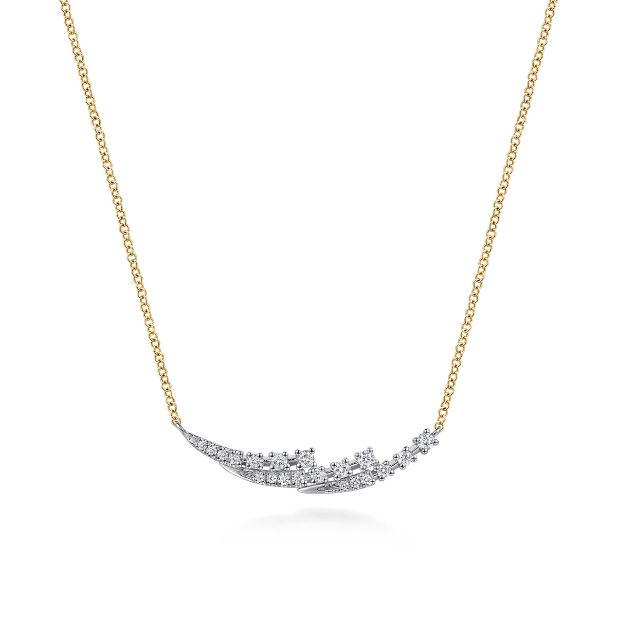 14K White and Yellow Gold Graduating Diamond Three Spike Curved Bar Necklace — Gabriel & Co. NK8298M45JJ