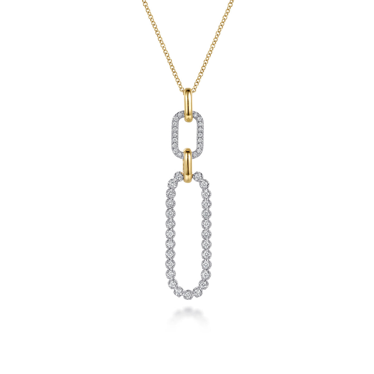 14K White and Yellow Gold Diamond Link Pendant Drop Necklace — Gabriel & Co. NK8306M45JJ