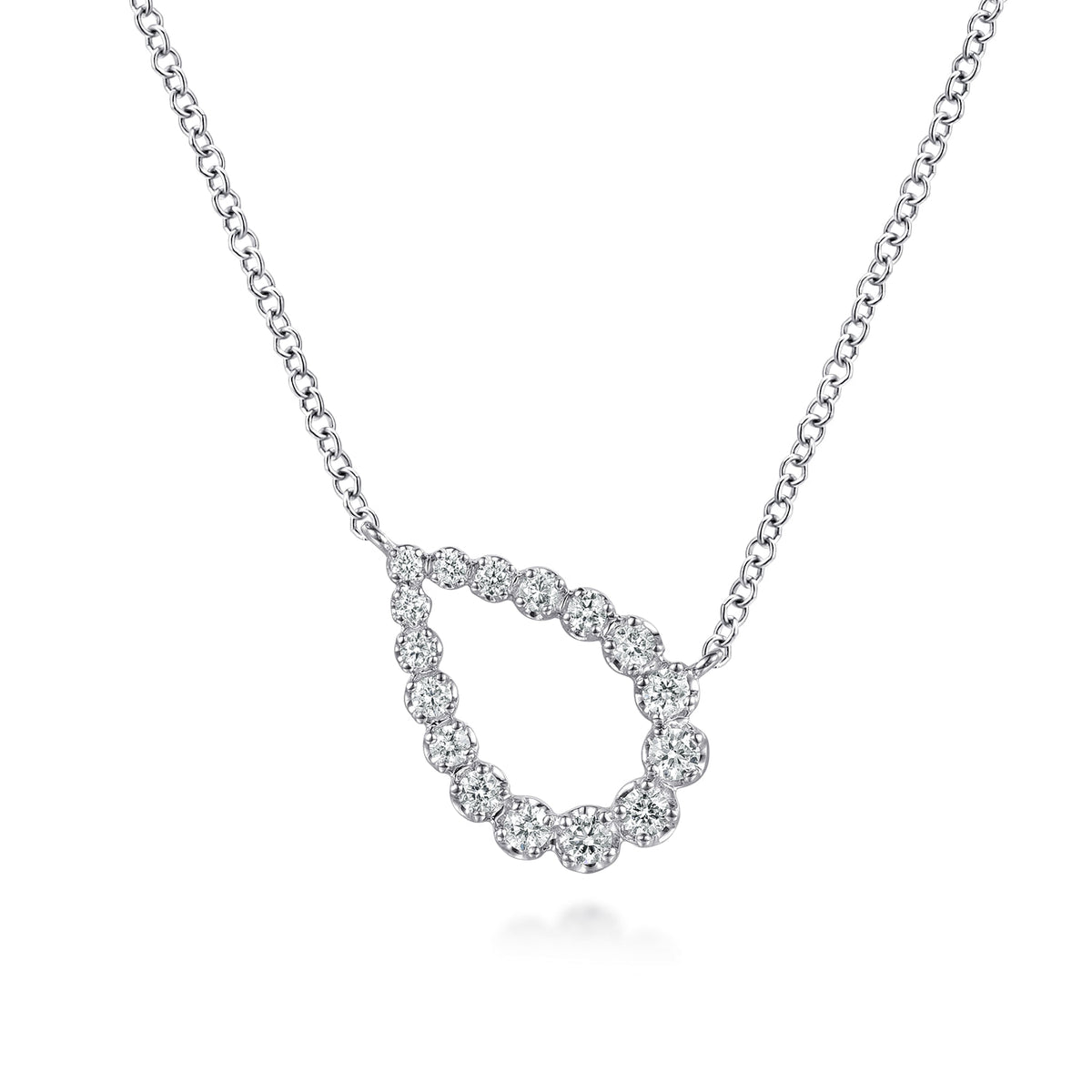 14K White Gold Graduating Diamond Pear Shape
Pendant Necklace — Gabriel & Co. NK8307W45JJ