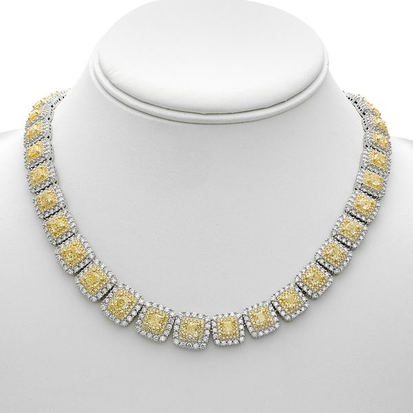 White & Yellow Diamond Halo Necklace — view 1
