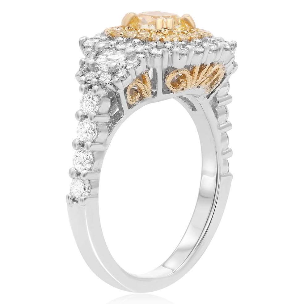 Double Halo Diamond Side Stone Ring — view 3
