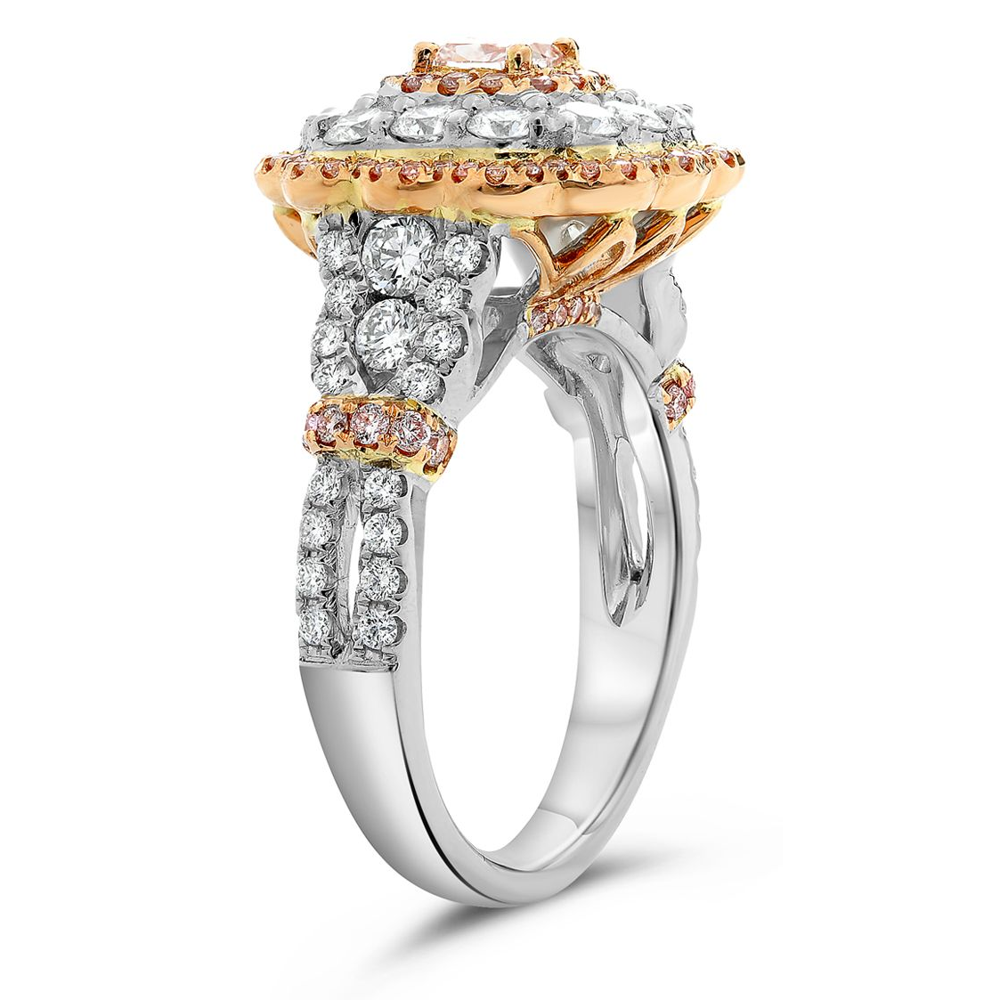 White & Rose Gold Triple Halo Diamond Ring — view 3