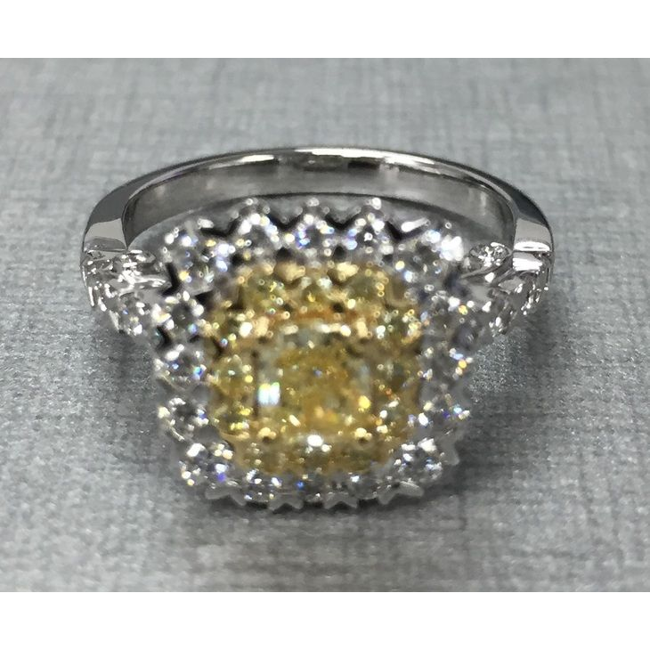 Cushion Fancy Yellow Diamond Ring — view 1