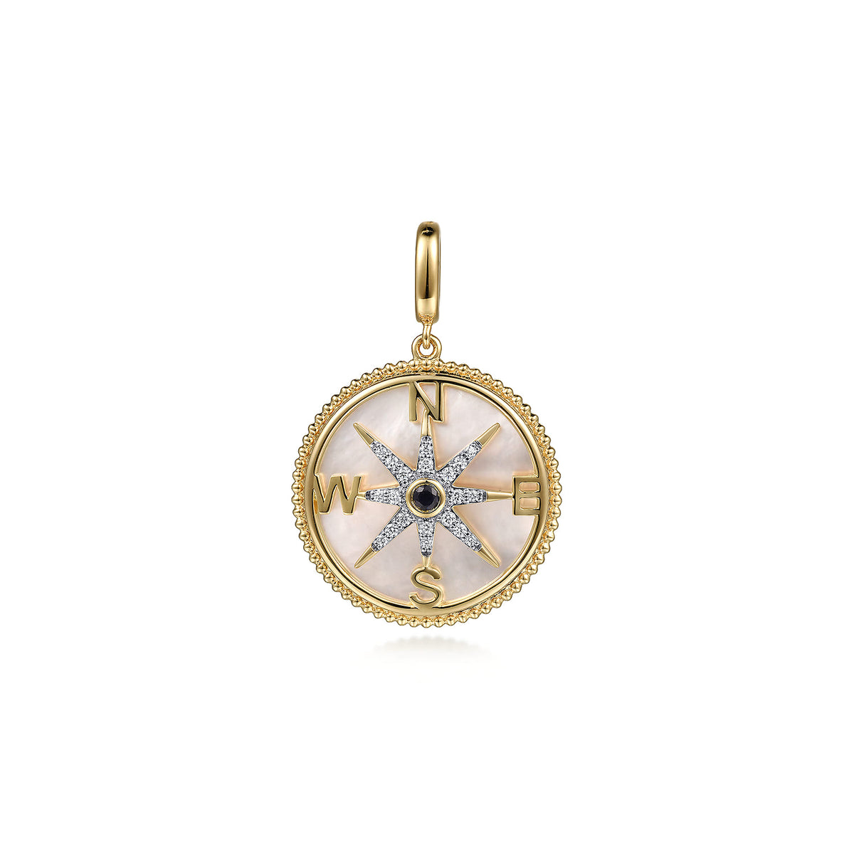 14K Yellow Gold Diamond & Blue Sapphire 24mm Compass Medallion Pendant with Detachable Bail — Gabriel & Co. PT6598Y45MC