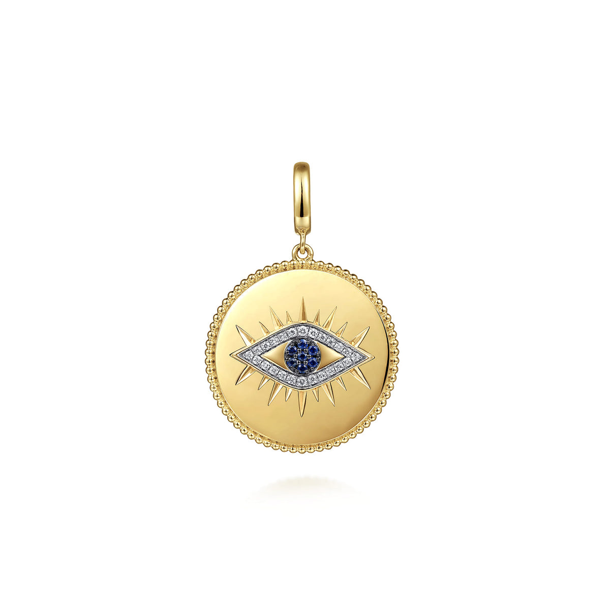 14K Yellow Gold Diamond & Sapphire Evil Eye Medallion Pendant with Detachable Bail — Gabriel & Co. PT6599Y45SA