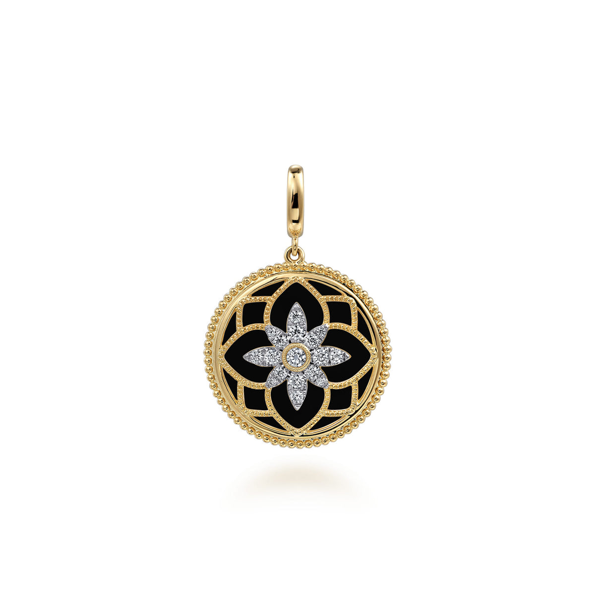 14K Yellow Gold Bujukan Diamond and Black Onyx Medallion Pendant in size 24mm with Detachable Bail — Gabriel & Co. PT6614Y45OX