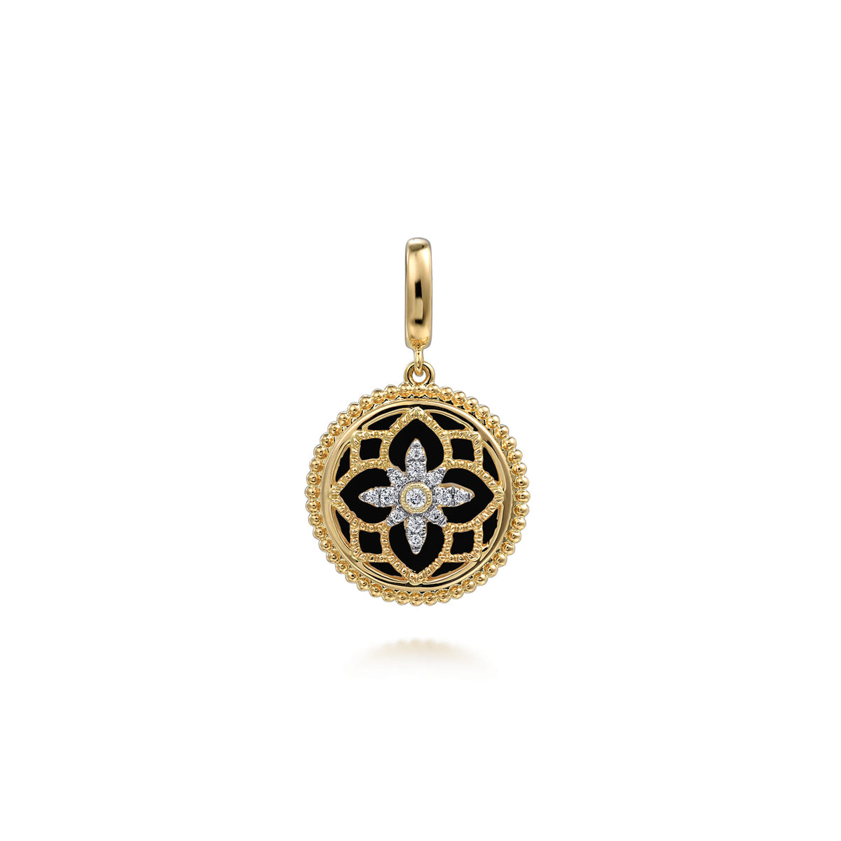 14K Yellow Gold Bujukan Diamond and Black Onyx Medallion Pendant in size 18mm with Detachable Bail — Gabriel & Co. PT6615Y45OX