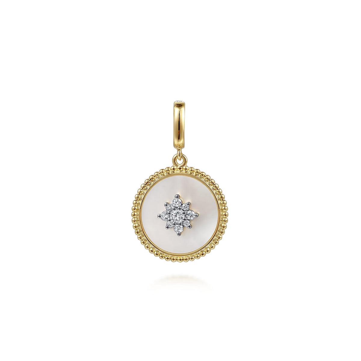 14K Yellow Gold Diamond & Mother of Pearl Medallion Pendant in size 18mm with Detachable Bail — Gabriel & Co. PT6631Y45WM