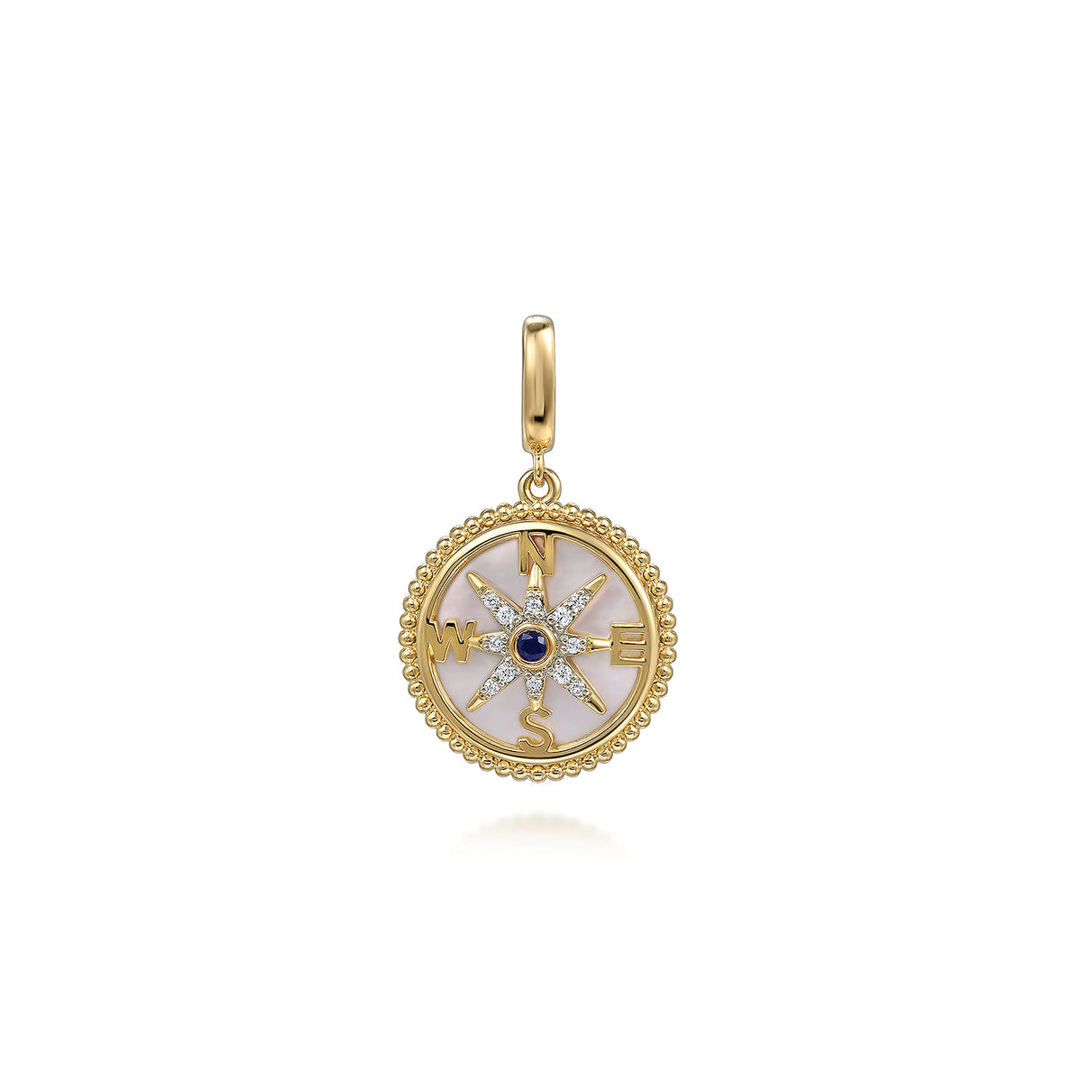 14K Yellow Gold 18mm Bujukan Diamond Compass & Mother of Pearl Medallion Pendant with Detachable Bail — Gabriel & Co. PT6640Y45MC