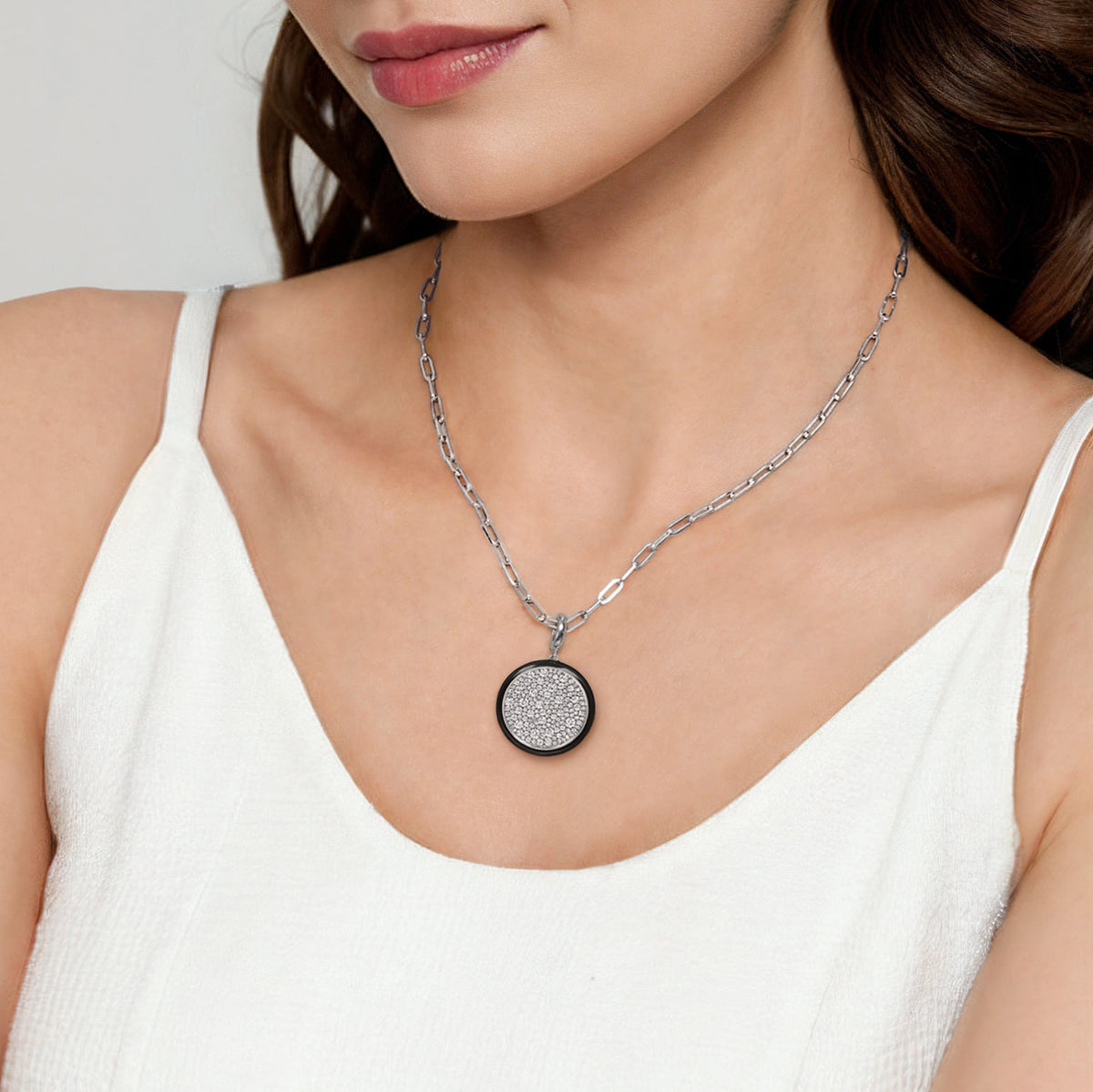 14K White Gold Diamond Medallion with Detachable Bail with Black Enamel — Gabriel & Co. PT7600E8W45JJ