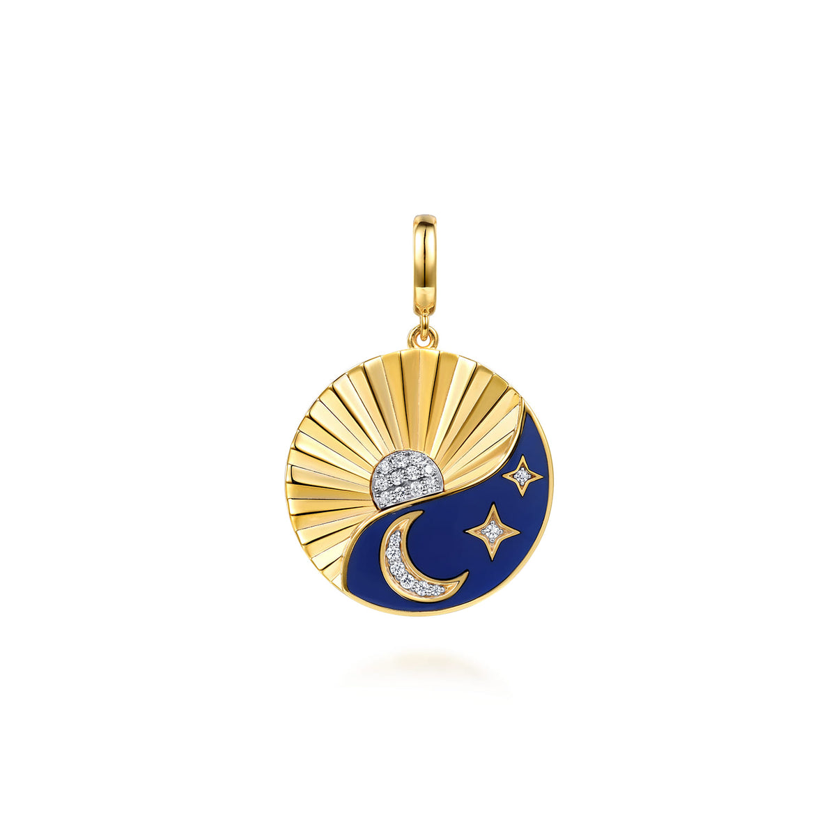 14K White and Yellow Gold Diamond and Diamond Cut Medallion with Detachable Bail with Chrome Blue Enamel — Gabriel & Co. PT7654ELM45JJ