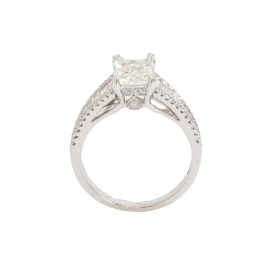 18k White Gold 1.69ct Emerald Cut Natural Diamond Engagement Ring