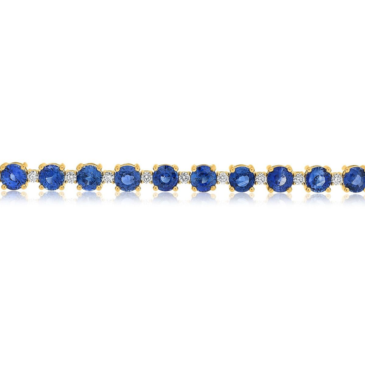 Yellow Gold Round Sapphire and Diamond Bracelet — view 2