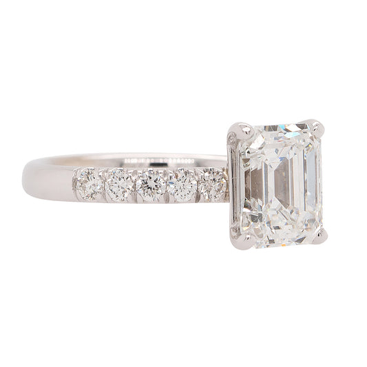 14k White Gold 3.03ct Emerald Cut GIA Natural Diamond Engagement Ring