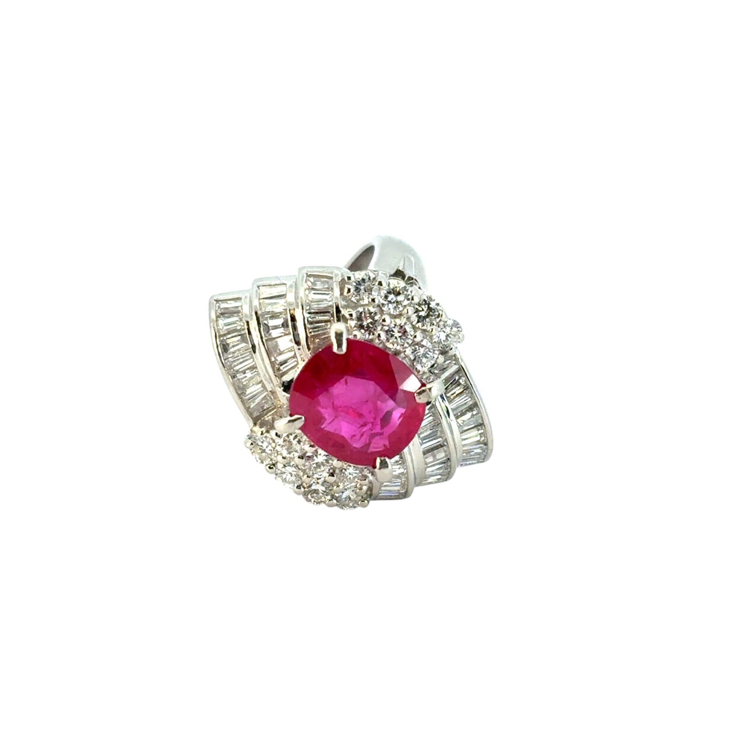 Platinum 3.97ct Cushion Cut Ruby and 1.84ctw Diamond Ring