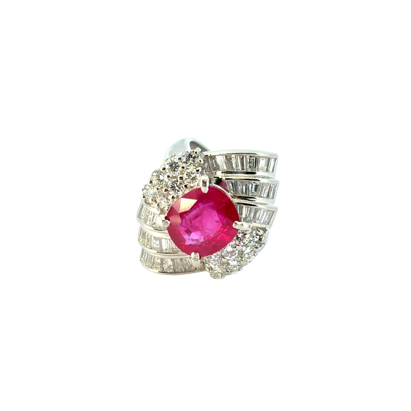 Platinum 3.97ct Cushion Cut Ruby and 1.84ctw Diamond Ring