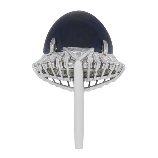 Platinum 39.08ct Star Sapphire and Diamonds Ring