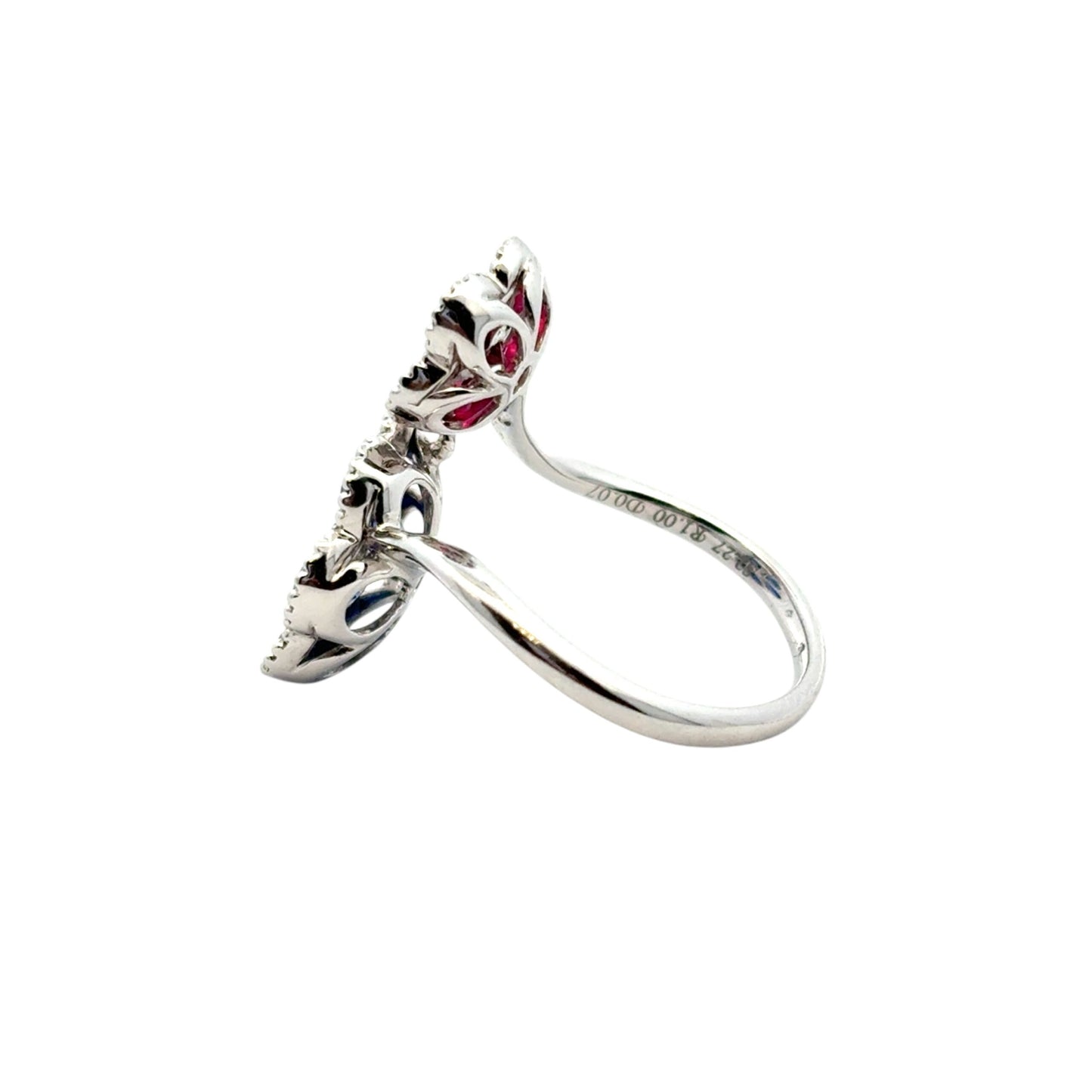 18k White Gold Multi-Stone Sapphire and Ruby Diamond Double Flower Ladies Ring