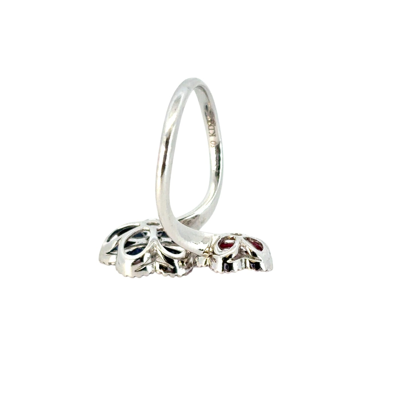 18k White Gold Multi-Stone Sapphire and Ruby Diamond Double Flower Ladies Ring