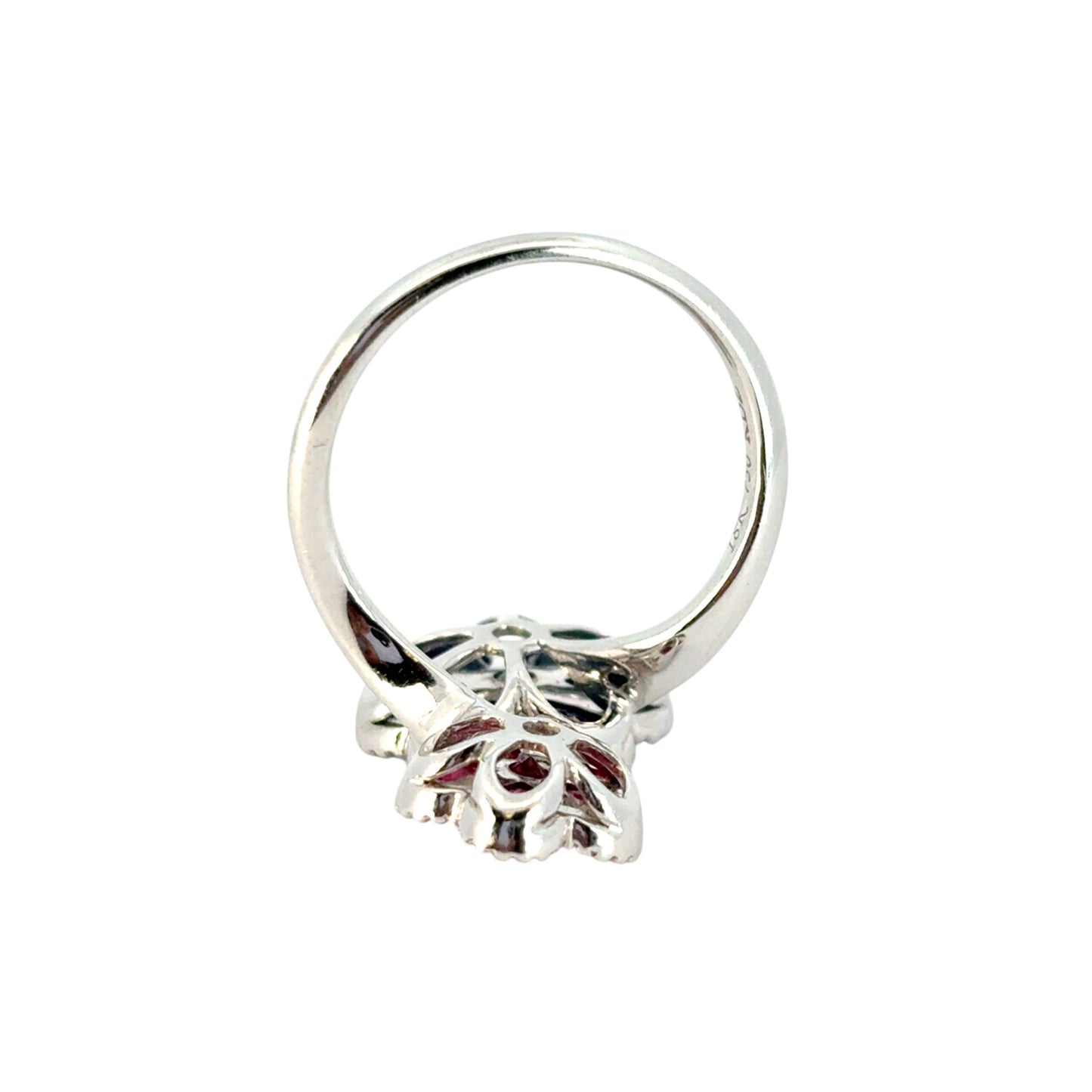 18k White Gold Multi-Stone Sapphire and Ruby Diamond Double Flower Ladies Ring