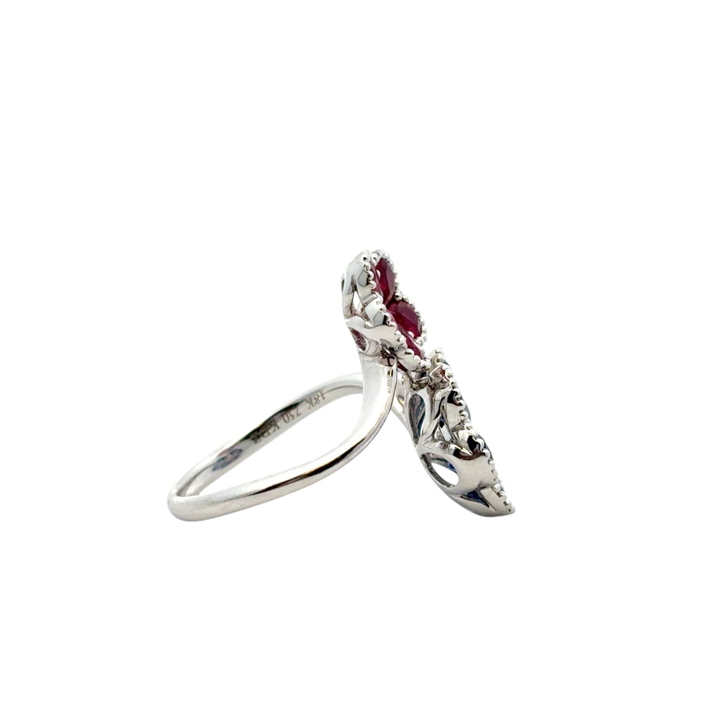 18k White Gold Multi-Stone Sapphire and Ruby Diamond Double Flower Ladies Ring