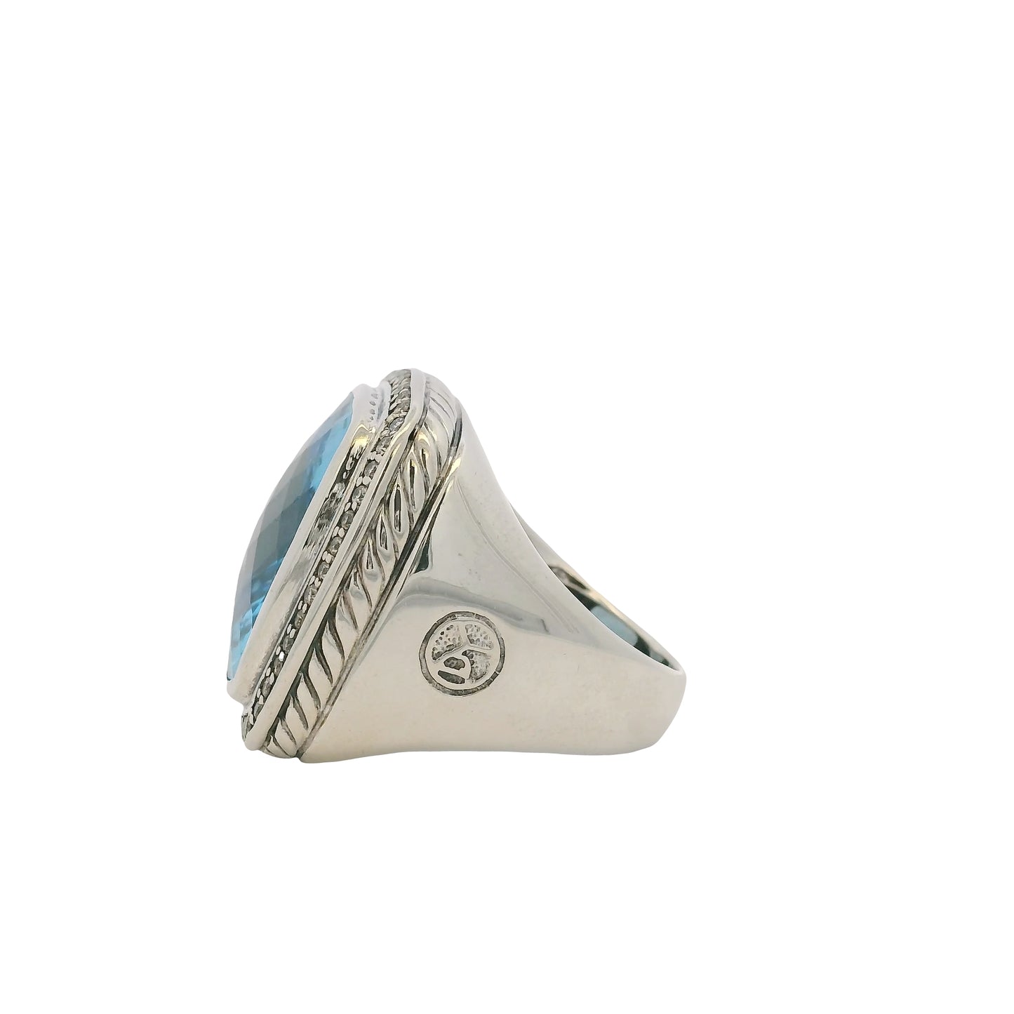 David Yurman Sterling Silver Blue Topaz & Diamonds Large Ring