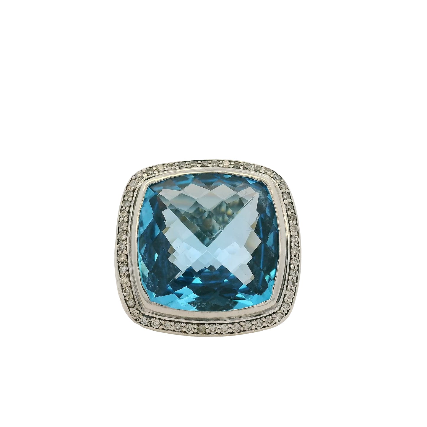 David Yurman Sterling Silver Blue Topaz & Diamonds Large Ring