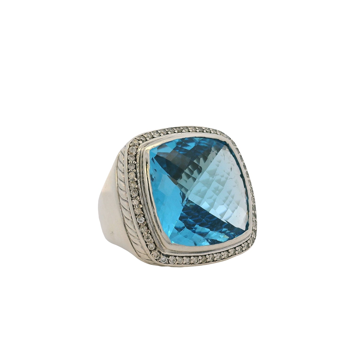 David Yurman Sterling Silver Blue Topaz & Diamonds Large Ring