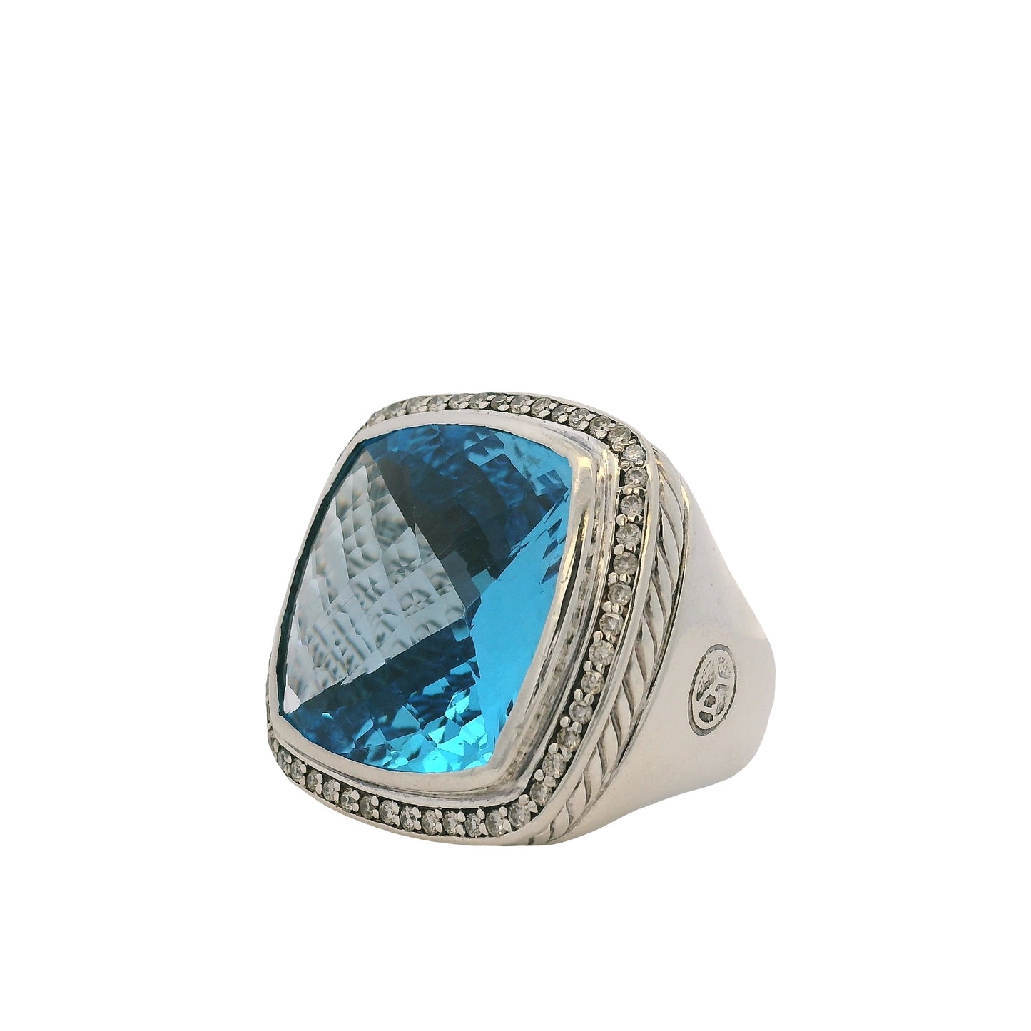 David Yurman Sterling Silver Blue Topaz & Diamonds Large Ring