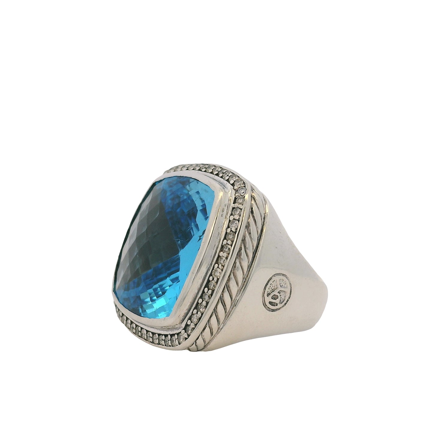 David Yurman Sterling Silver Blue Topaz & Diamonds Large Ring