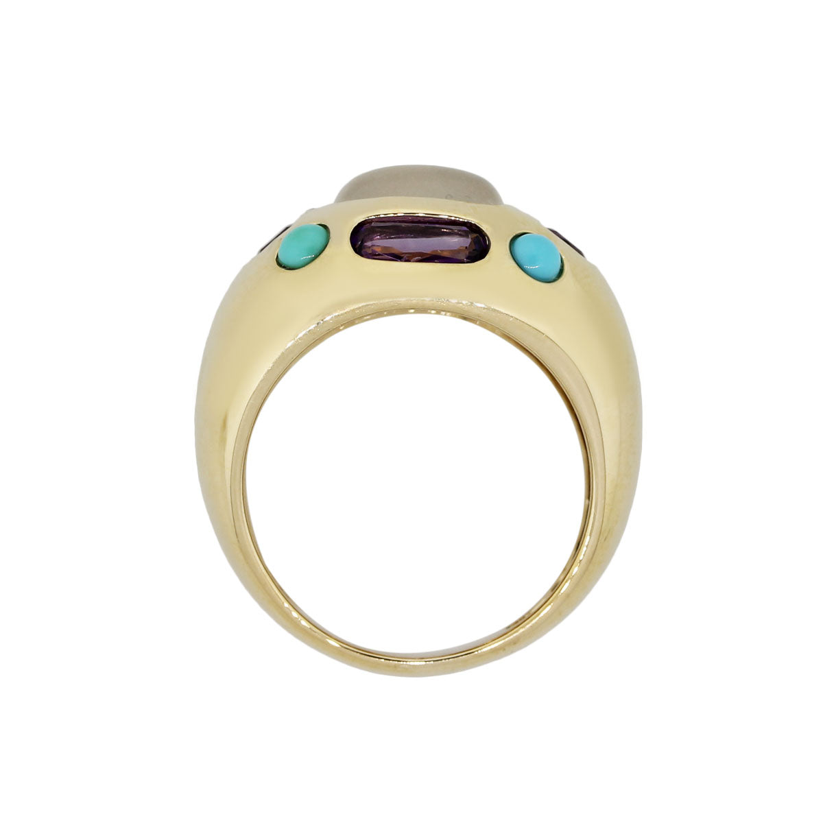 14k Yellow Gold Turquoise Amethyst Moonstone Ring