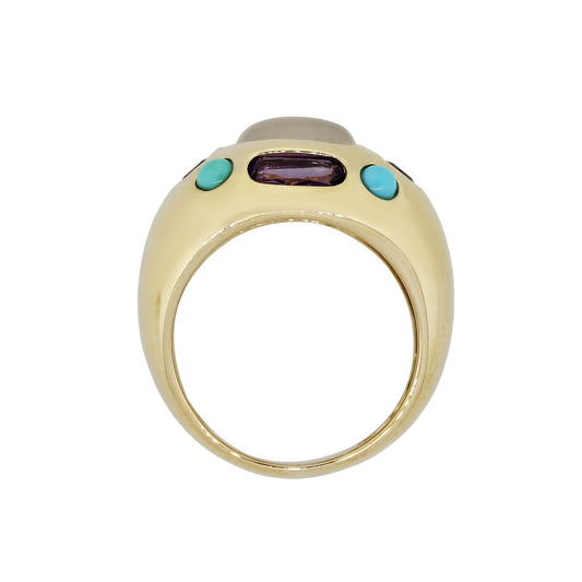 14k Yellow Gold Turquoise Amethyst Moonstone Ring