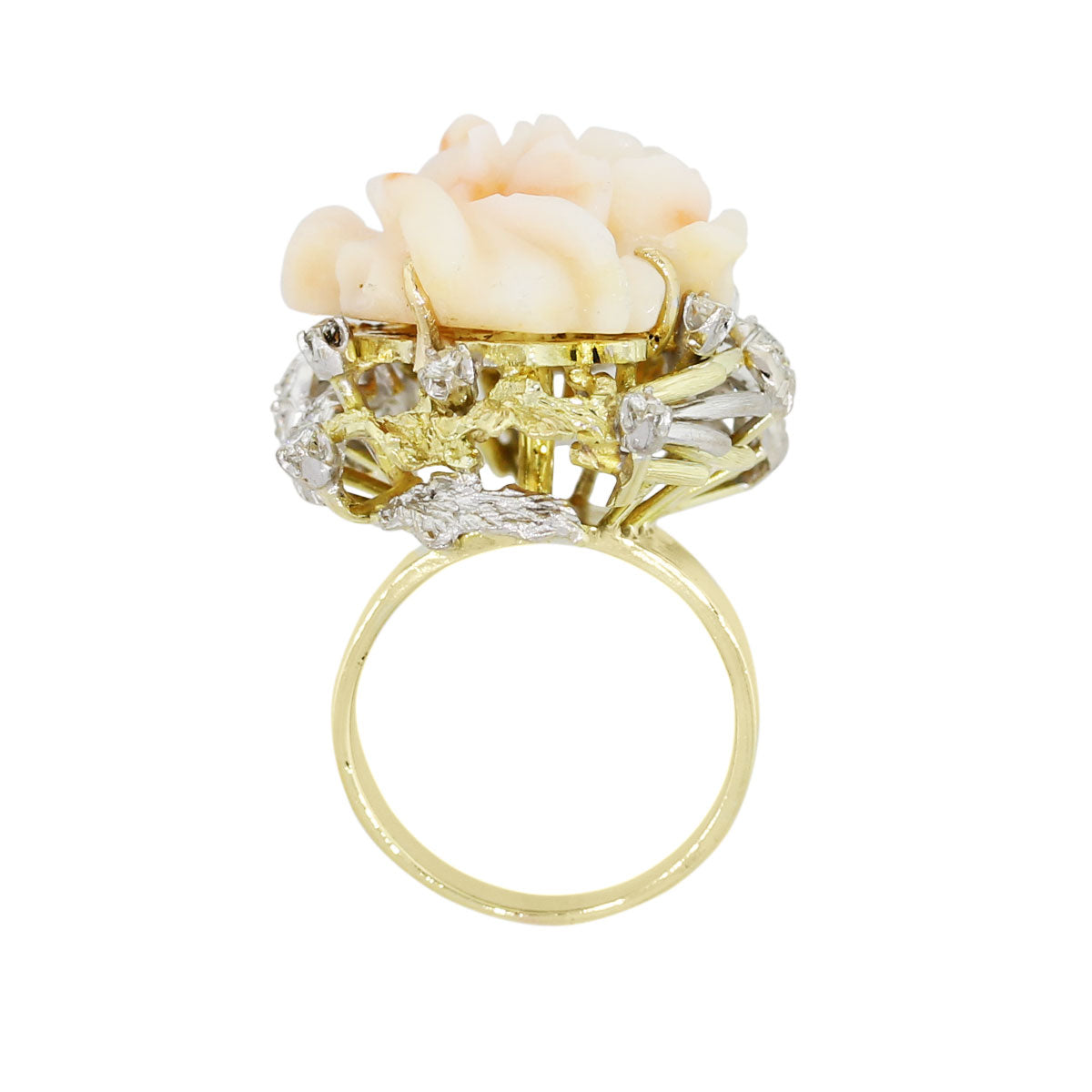 14k Yellow Gold 0.67ctw Diamond Pave Carved Coral Ring