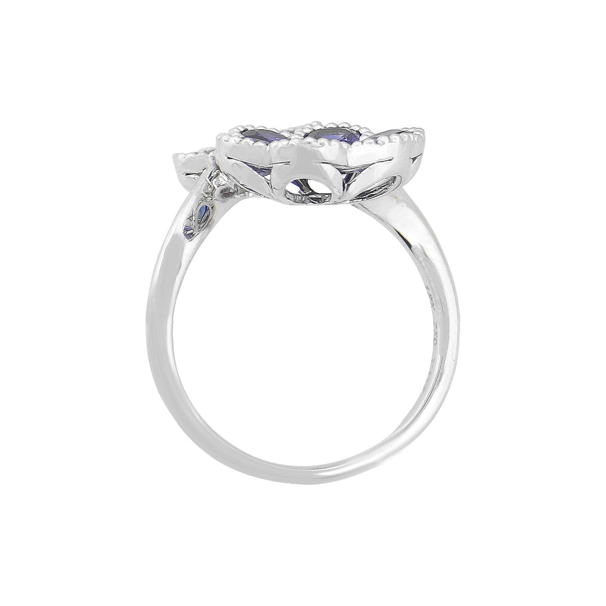 18k White Gold Multi-Stone Sapphire and Ruby Diamond Double Flower Ladies Ring