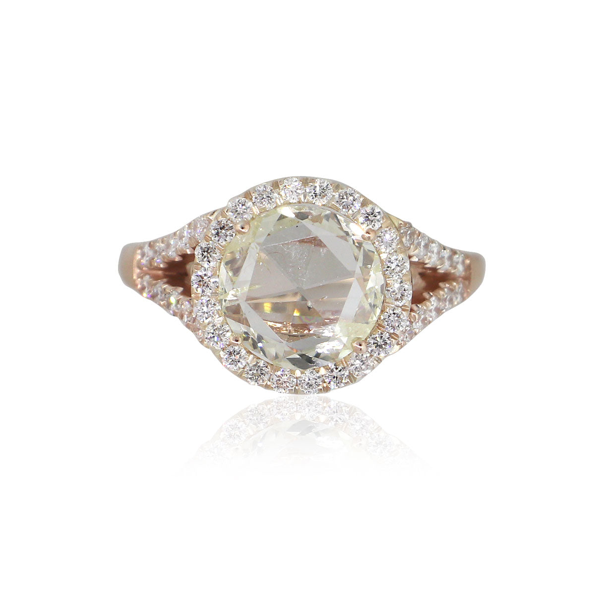 14k Rose Gold 1.54ct Round Cut Diamond Halo Engagement Ring