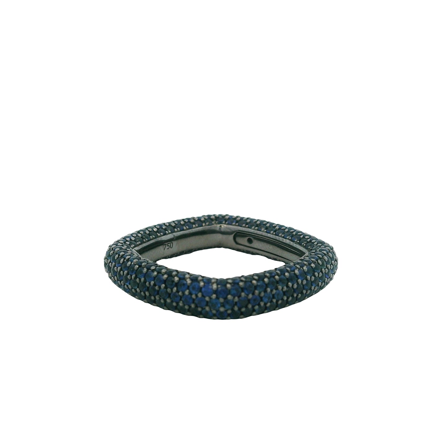 18k Black Gold 4.01ctw Natural Round Cut Blue Sapphire Pave Square Ring