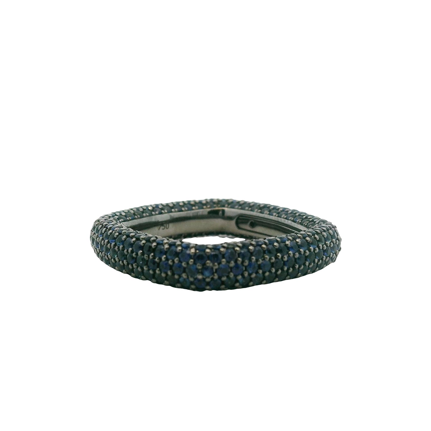 18k Black Gold 4.01ctw Natural Round Cut Blue Sapphire Pave Square Ring