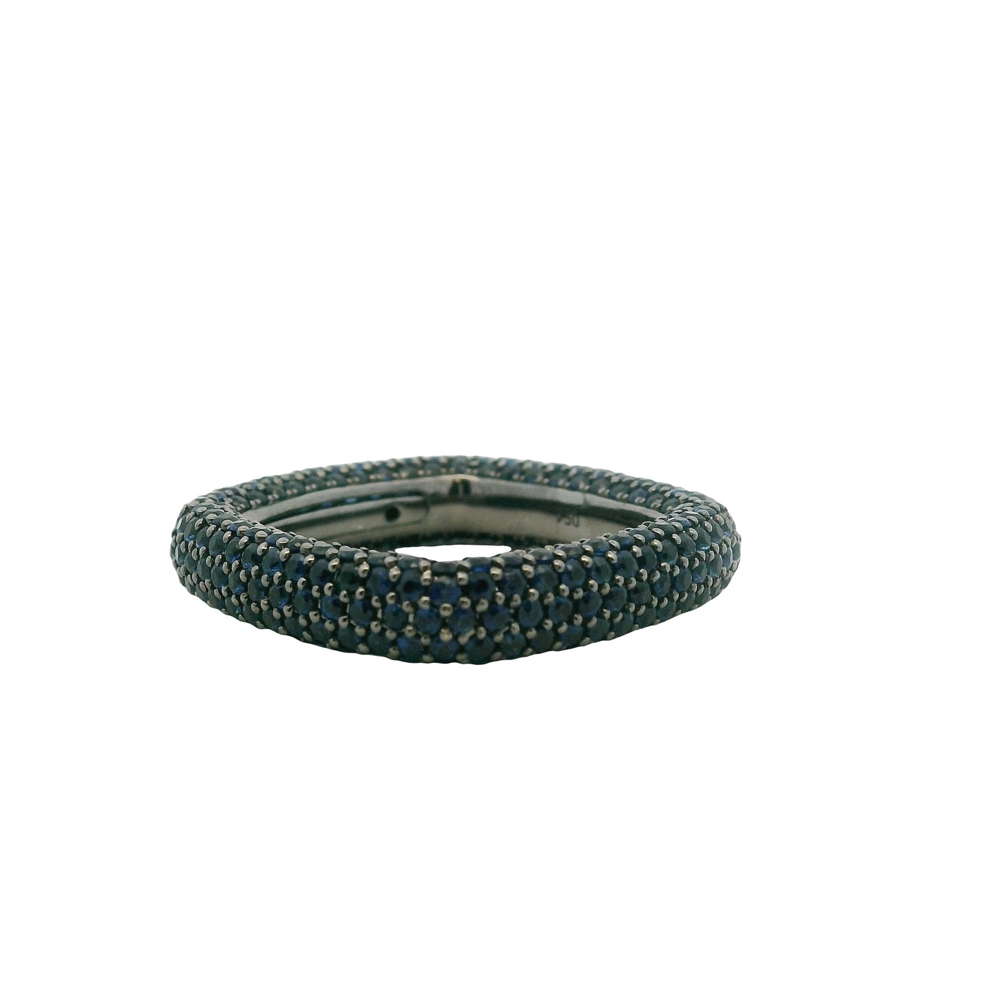 18k Black Gold 4.01ctw Natural Round Cut Blue Sapphire Pave Square Ring